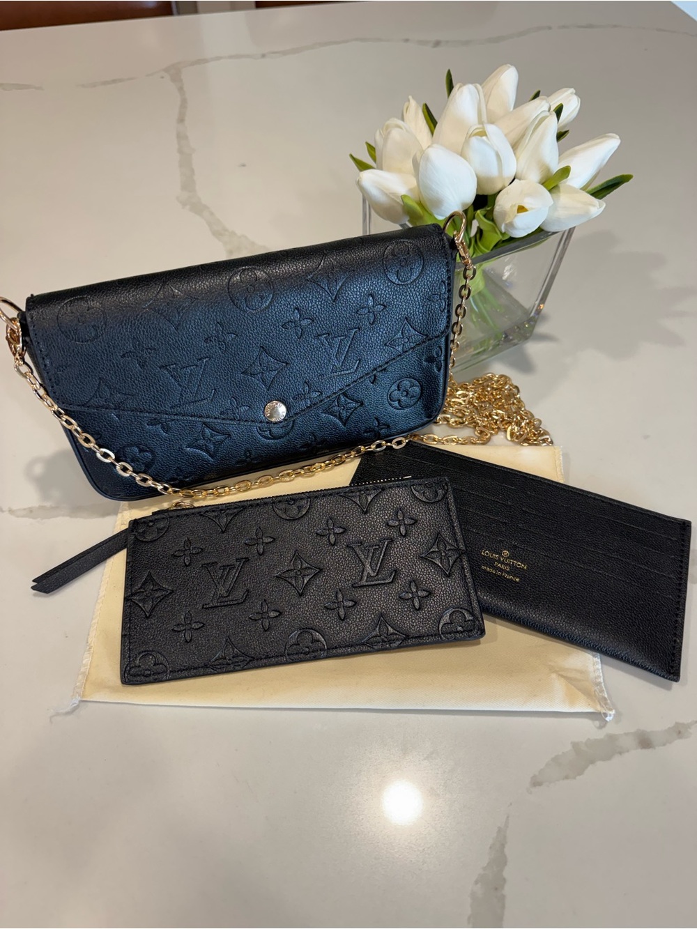 Black Embossed Envelope Crossbody with Snap Closure